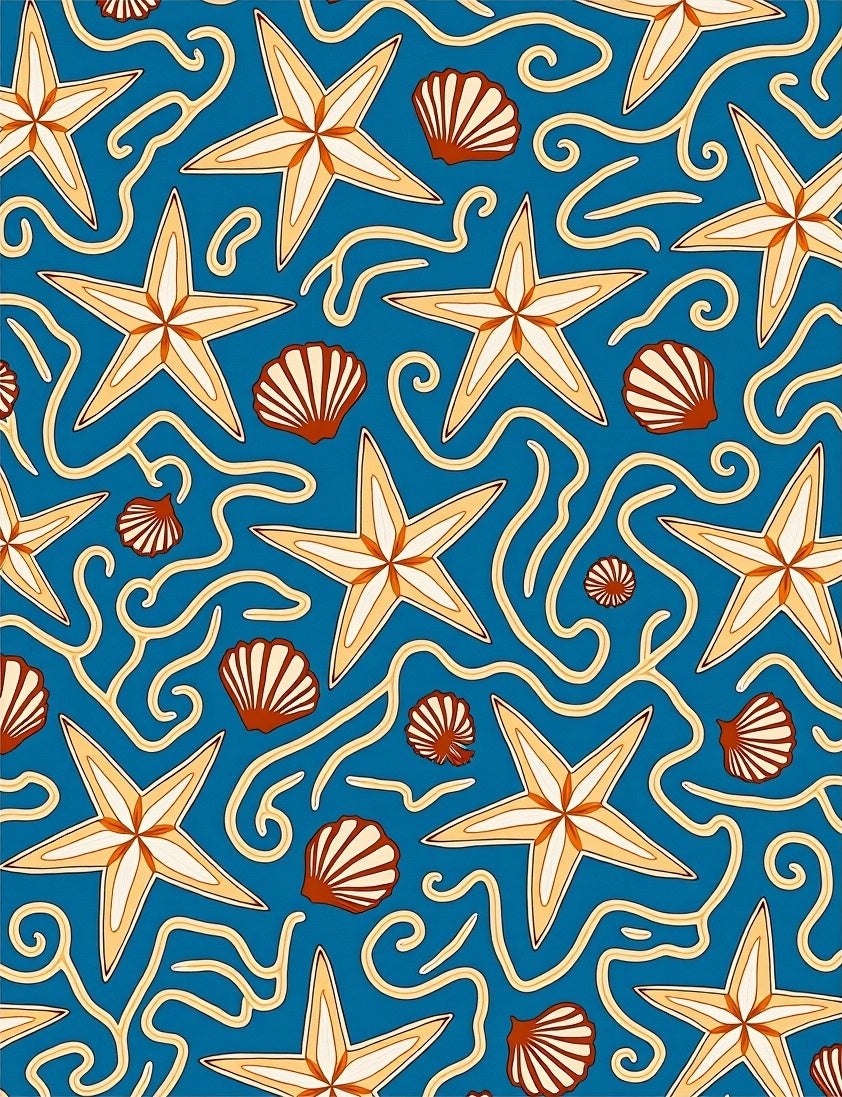 Blue Starfish Shell Swirls Rug