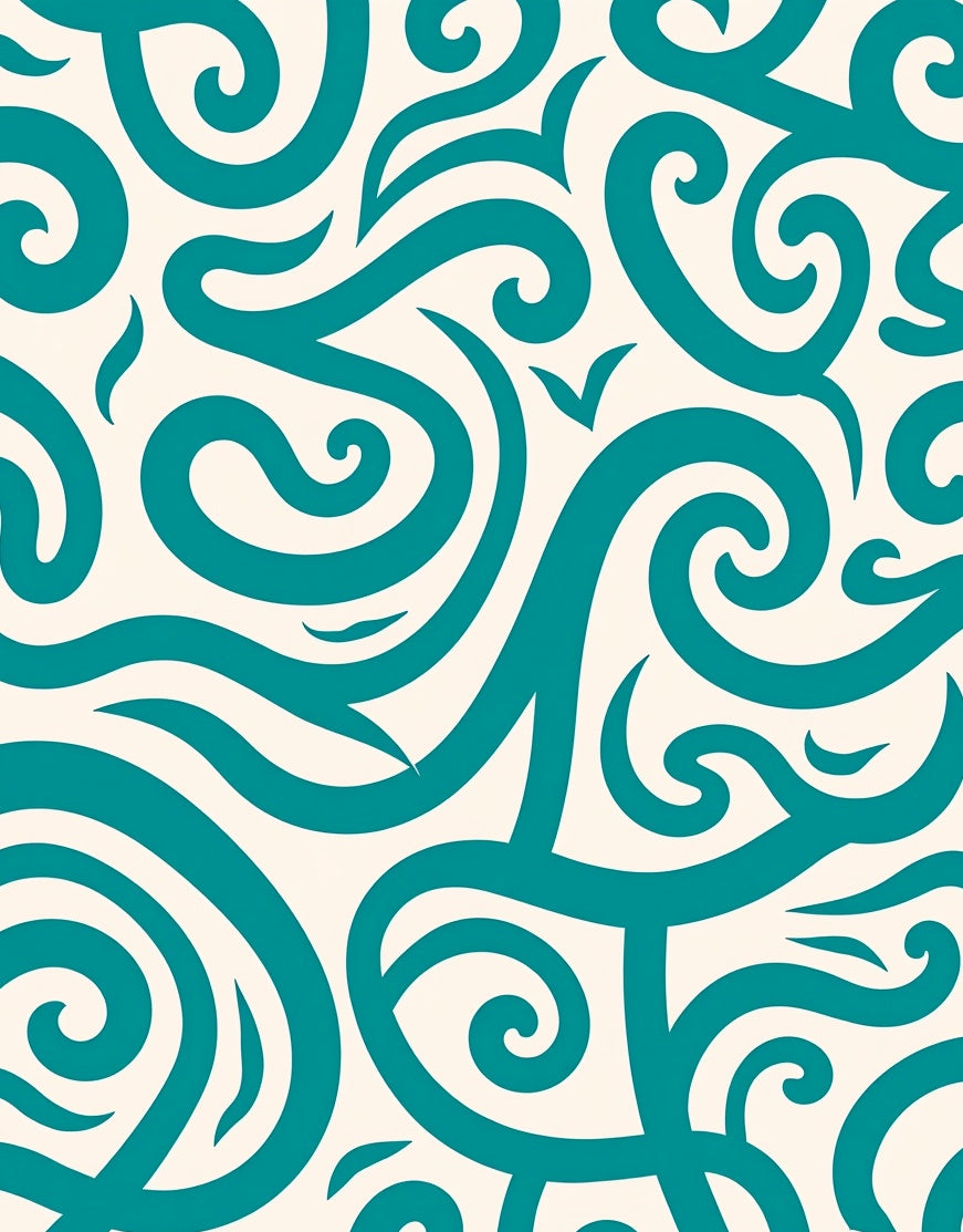Teal Swirl Cream Abstract Contemporary Rug