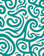 Teal Swirl Cream Abstract Contemporary Rug