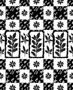 Monochrome Checkerboard Leaf And Flower Rug