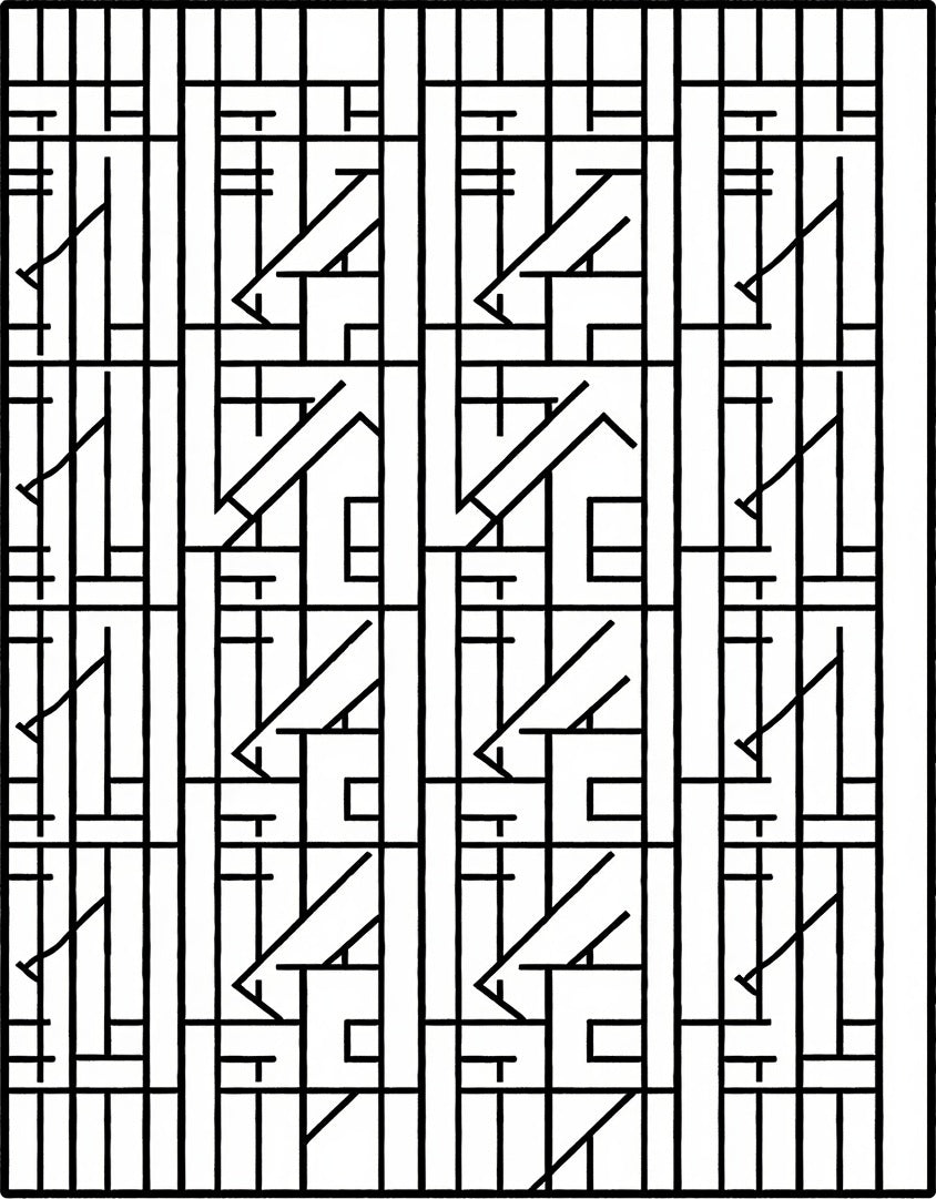 Monochrome Geometric Labyrinth Interlock Rug