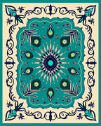 Turquoise Ivory Midnight Floral Mandala Rug
