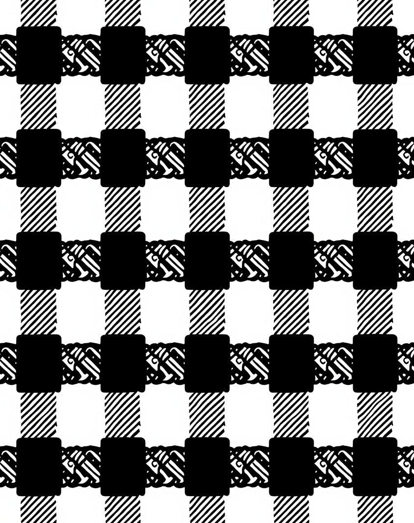 Black White Gingham Interlocking Squares Rug