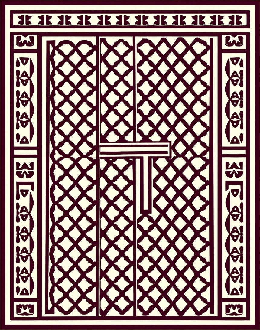 Deep Red Lattice Border Rug