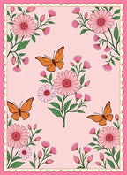 Whimsical Pink Floral Butterfly Garden Rug