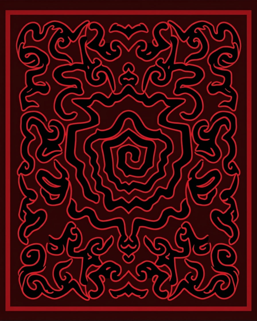 Crimson Black Abstract Swirl Rug