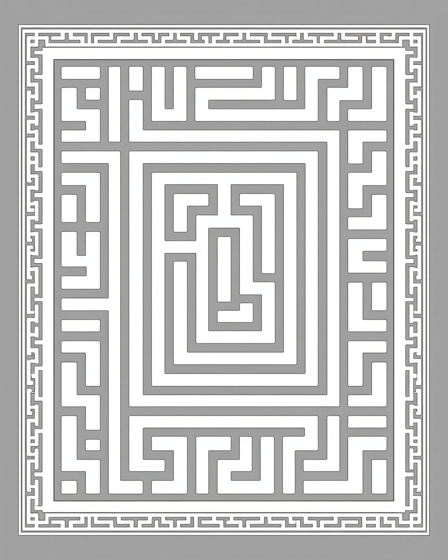 White Labyrinth Geometric Border Rug