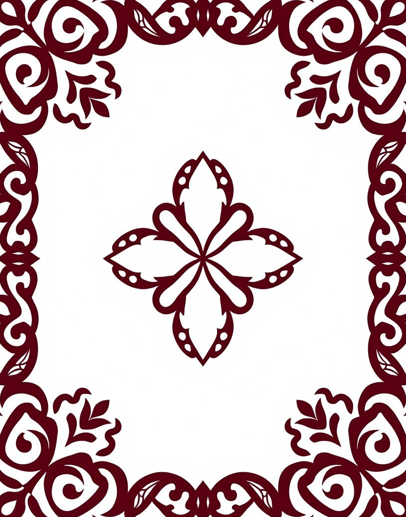 Deep Crimson Floral Medallion Border Rug