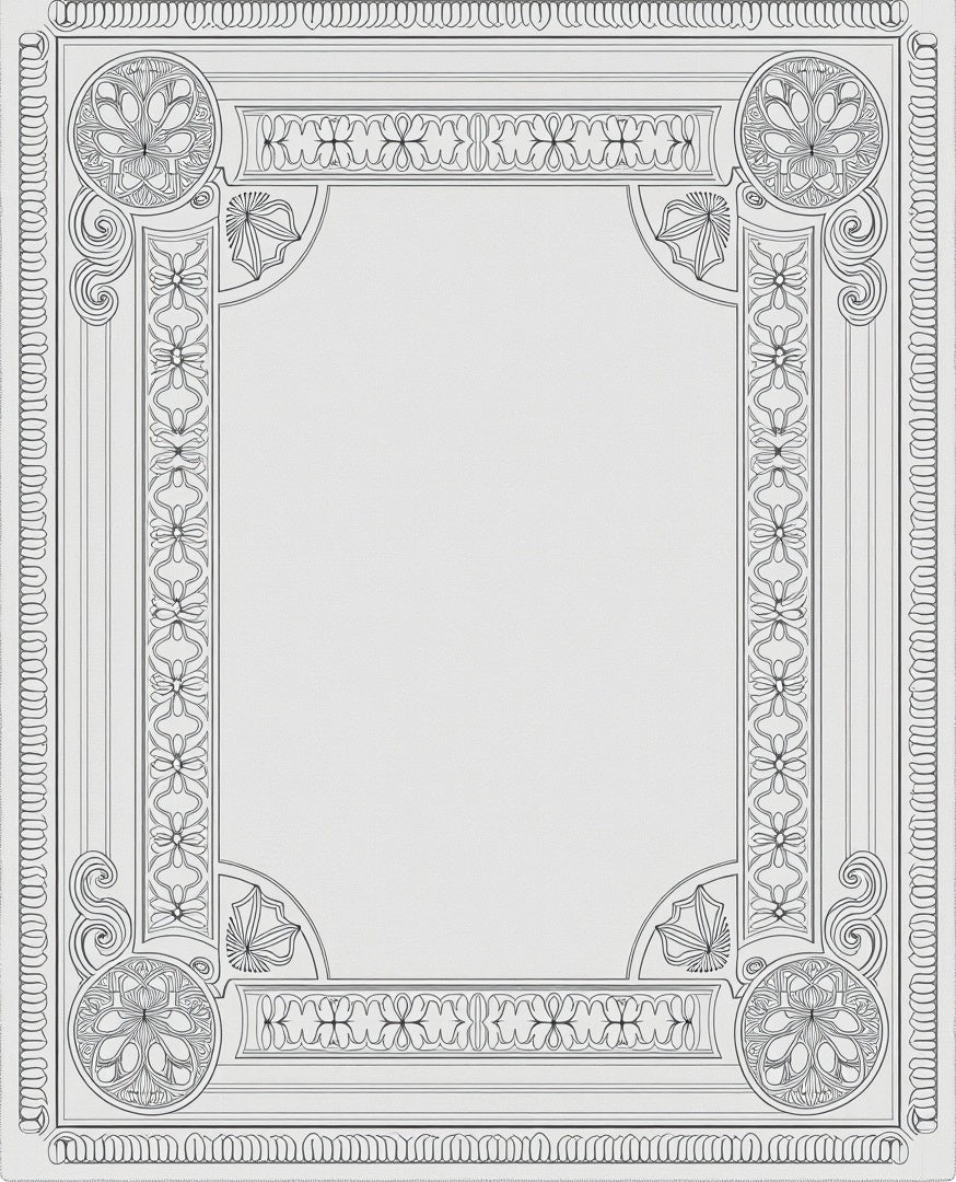 Elegant Gray Floral Inlay Border Rug