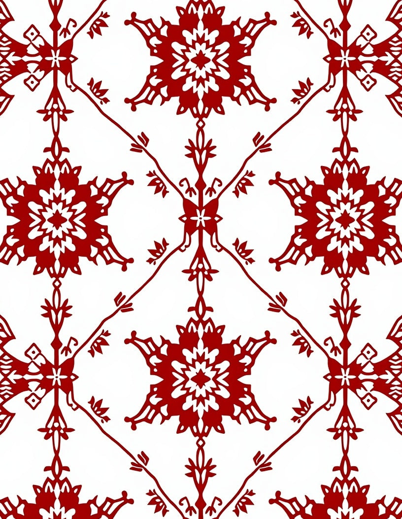 Crimson Starburst Medallion Lattice Rug