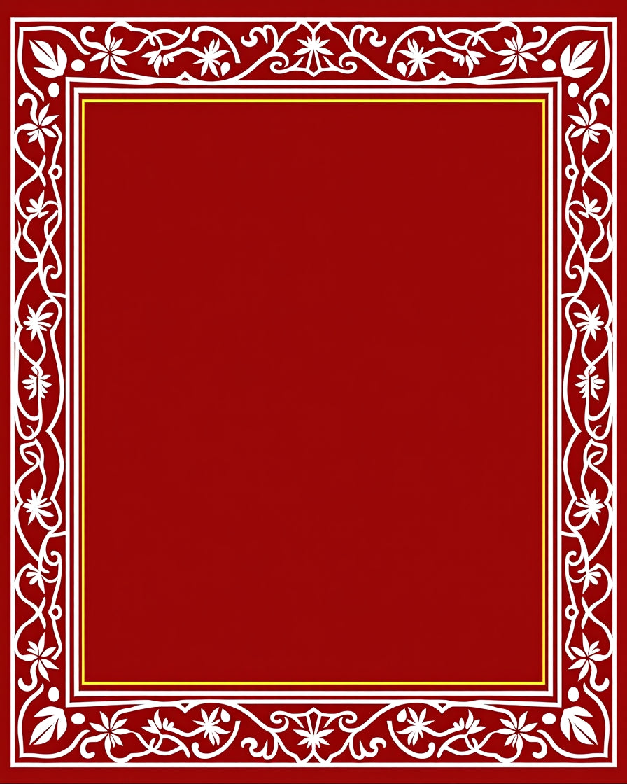 Rich Red Floral Vine Border Rug