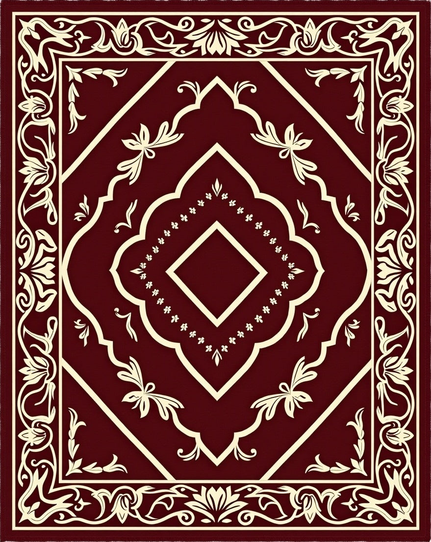 Burgundy Cream Floral Intricate Mandala Rug