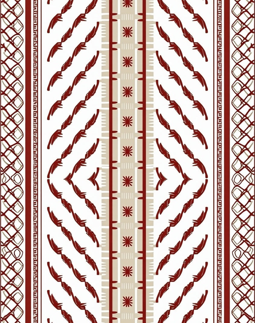 Crimson Feather Stripe Geometric Border Rug