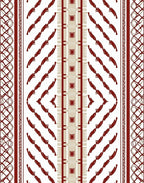 Crimson Feather Stripe Geometric Border Rug