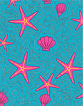 Bright Pink Starfish Seashell Swirls Rug