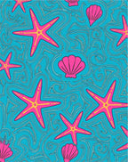 Bright Pink Starfish Seashell Swirls Rug
