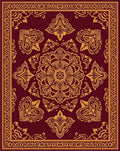 Deep Red Golden Ornate Medallion Rug