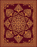 Deep Red Golden Ornate Medallion Rug