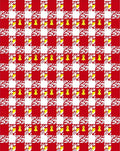 Red White Checkerboard Yellow Figures Rug