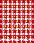 Red White Checkerboard Yellow Figures Rug