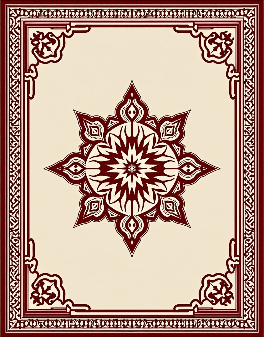 Maroon Starburst Medallion Border Rug