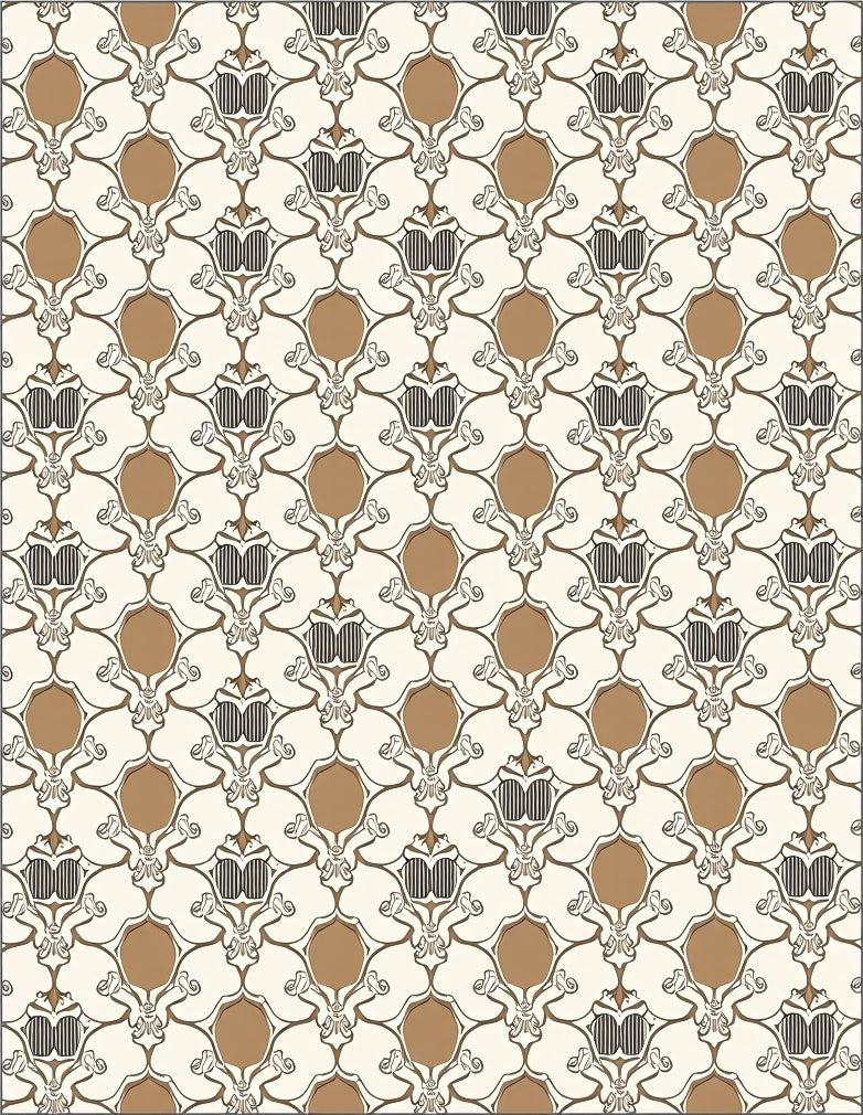 Antique Gold Beige Damask Scroll Rug