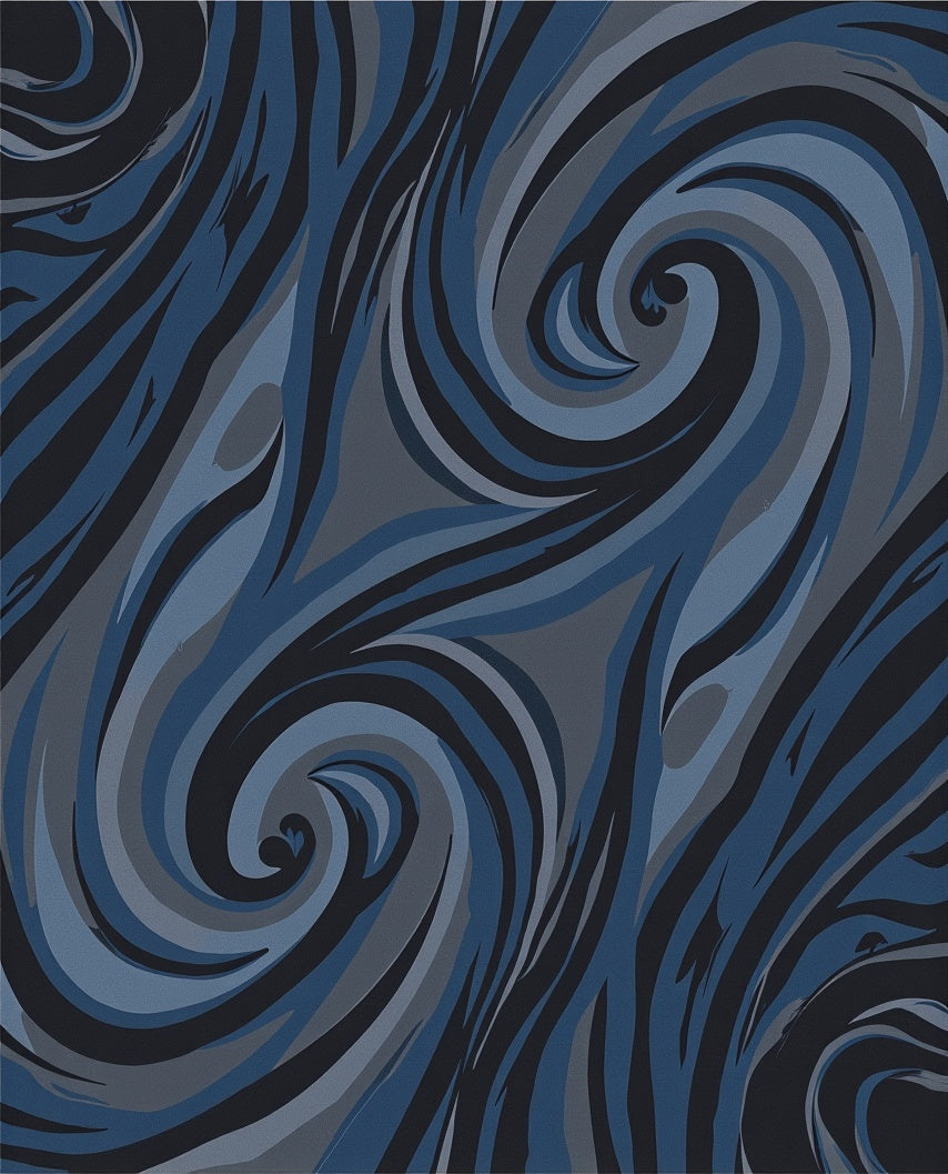 Deep Blue Swirling Brushstroke Rug