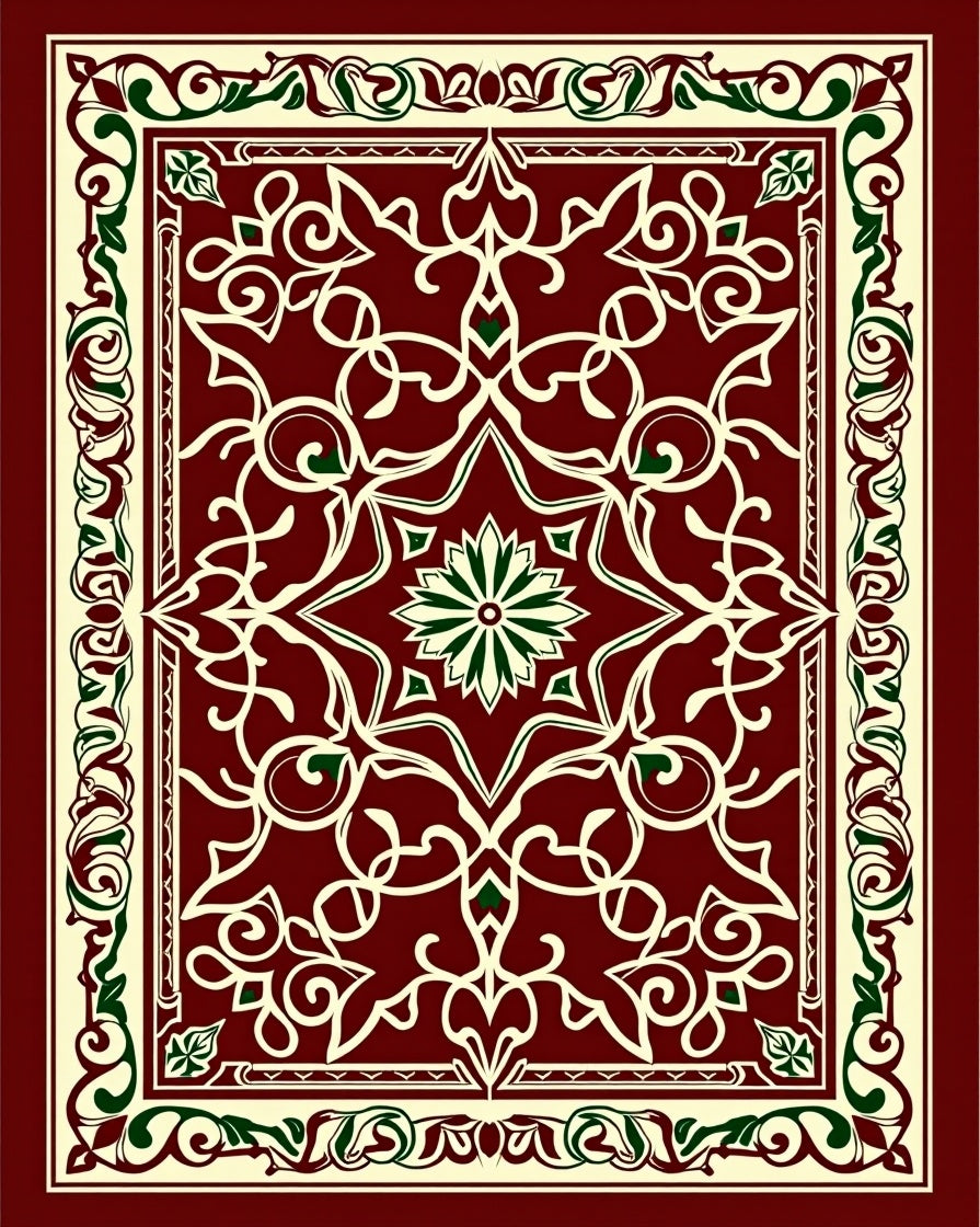 Deep Red Intricate Floral Medallion Rug