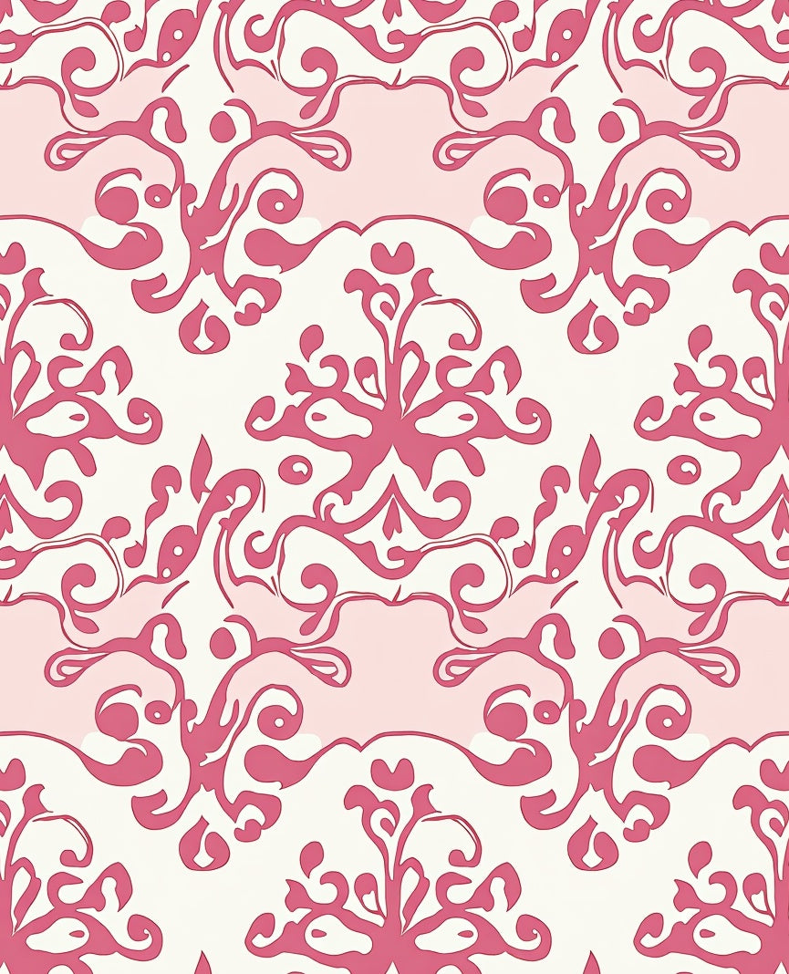 Crimson Floral Scrolls Damask Rug