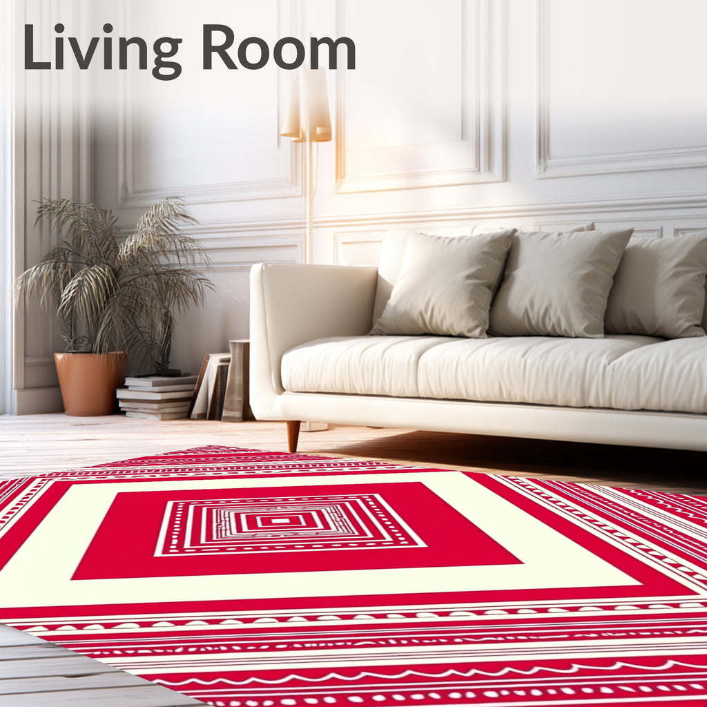 Bold Red Cream Diamond Tiling Rug