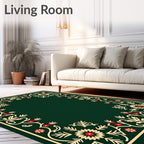 Dark Green Floral Embellished Decorative Rug