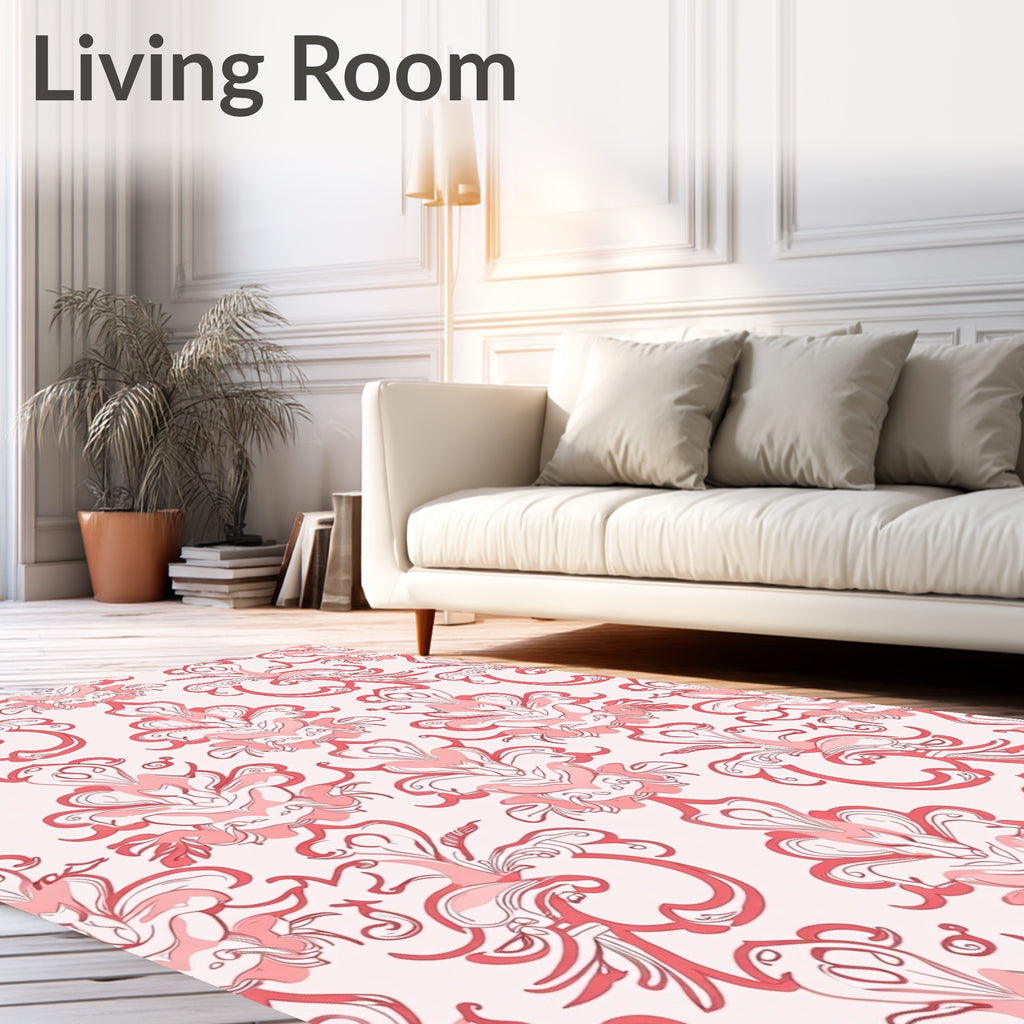 Coral Pink Abstract Floral Scroll Rug