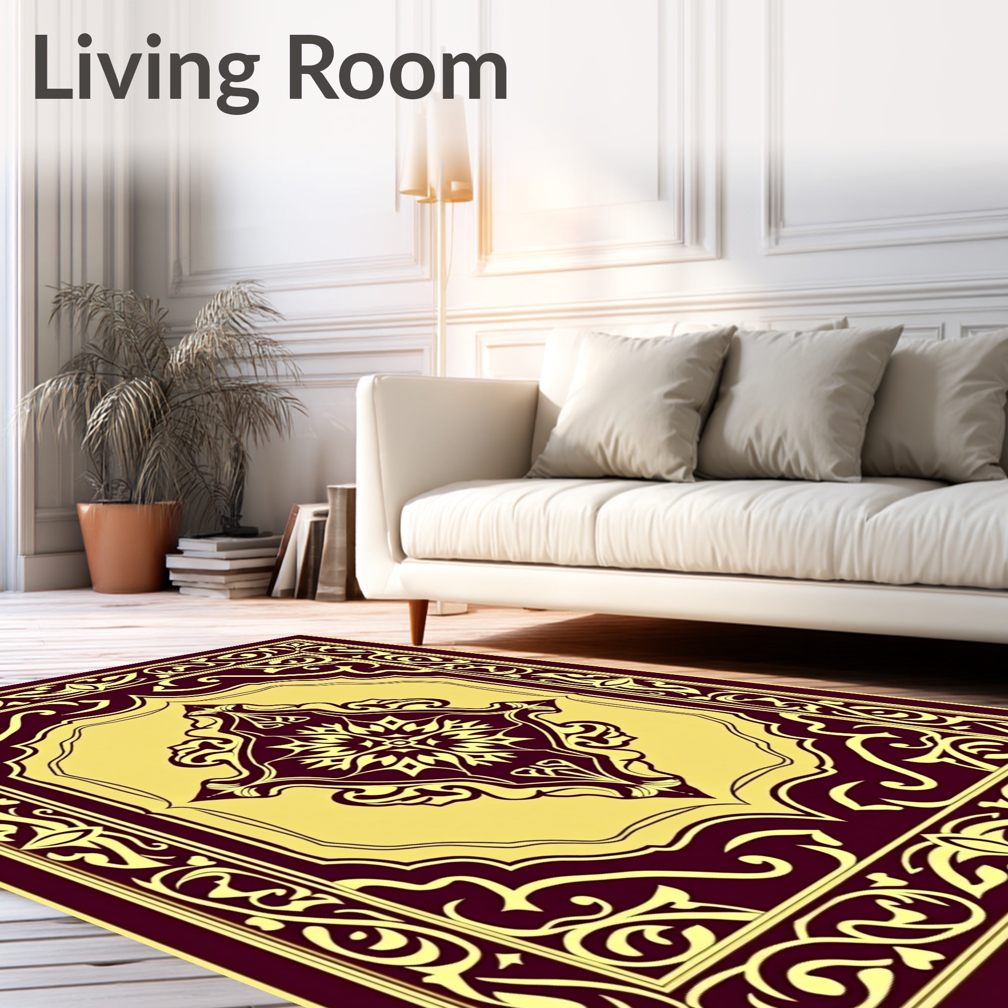 Maroon Golden Center Medallion Arch Rug