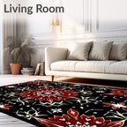 Crimson Petal Starburst Mandala Rug