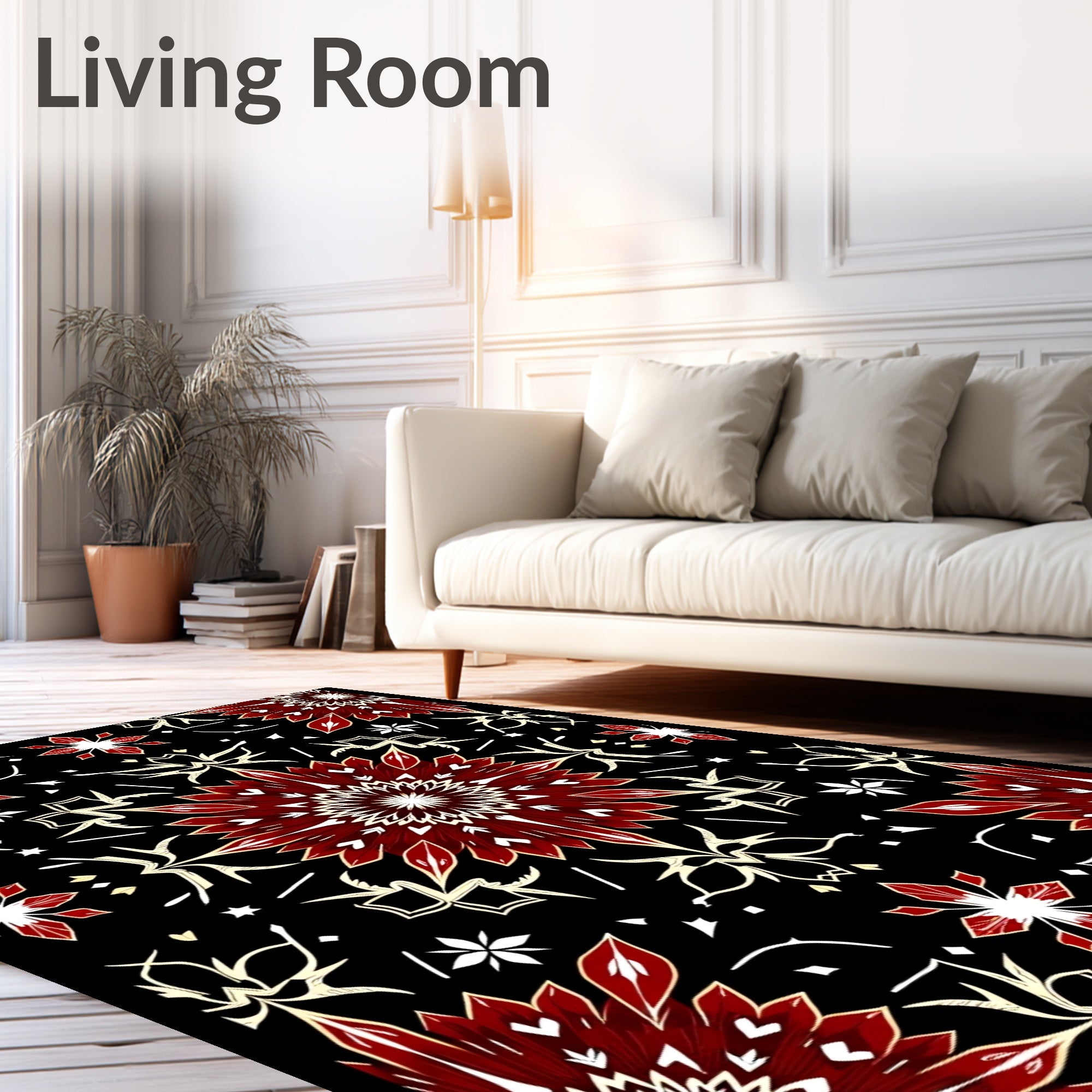 Crimson Petal Starburst Mandala Rug