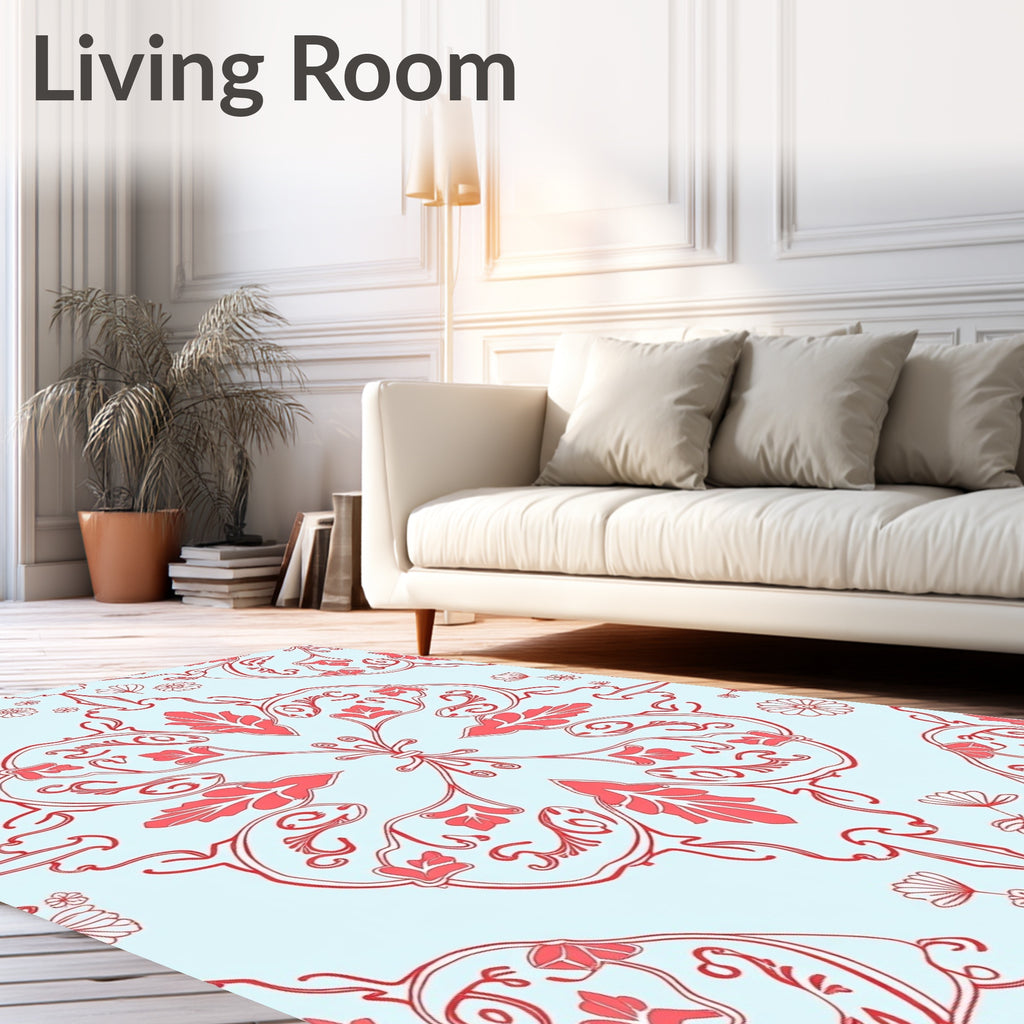 Coral Scrollwork Floral Light Blue Rug