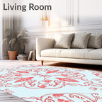 Coral Scrollwork Floral Light Blue Rug