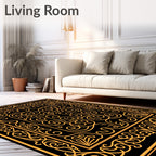 Ornate Golden Scrollwork Intricate Square Rug