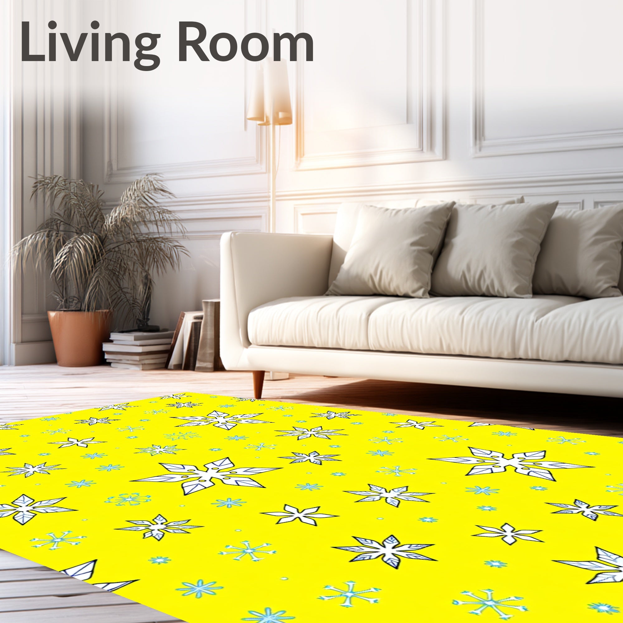 Bright Yellow Snowflakes Scattered Design Rug