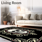 Black Cream Red Skull Ornate Rug