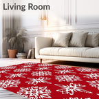 White Festive Snowflake Red Background Rug