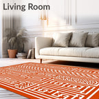 Red White Geometric Maze Panel Rug