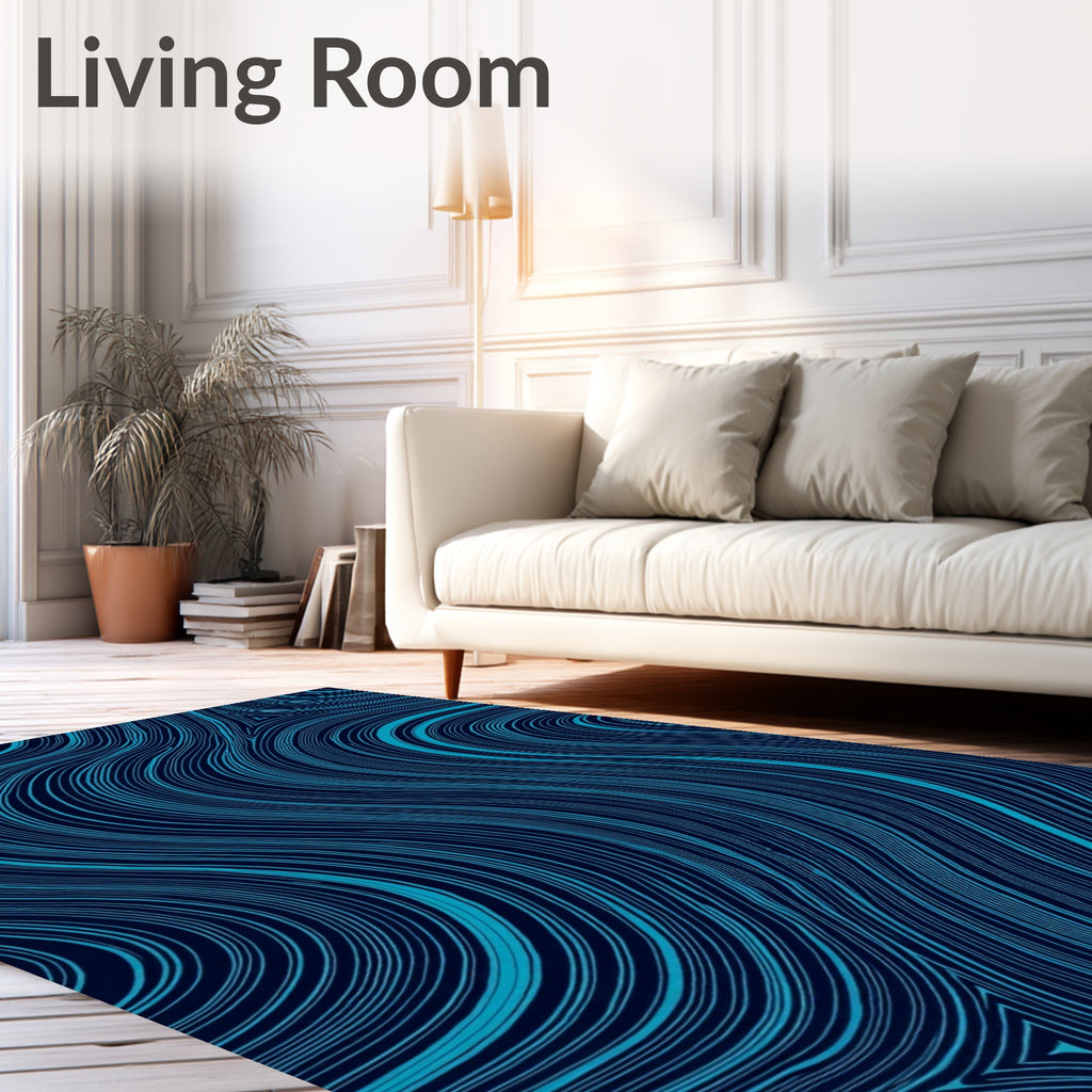 Deep Blue Wavy Line Art Rug