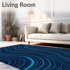 Deep Blue Wavy Line Art Rug