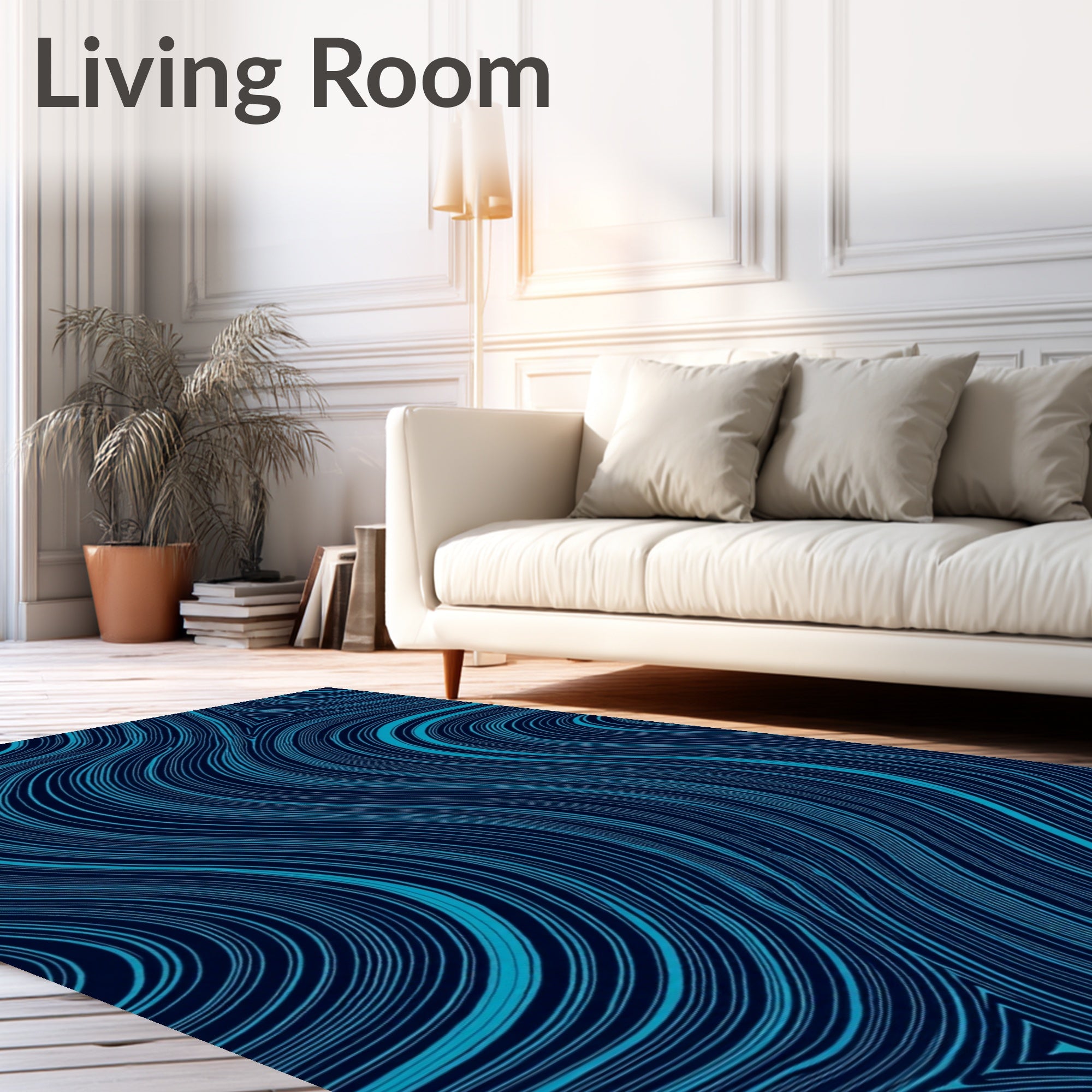 Deep Blue Wavy Line Art Rug