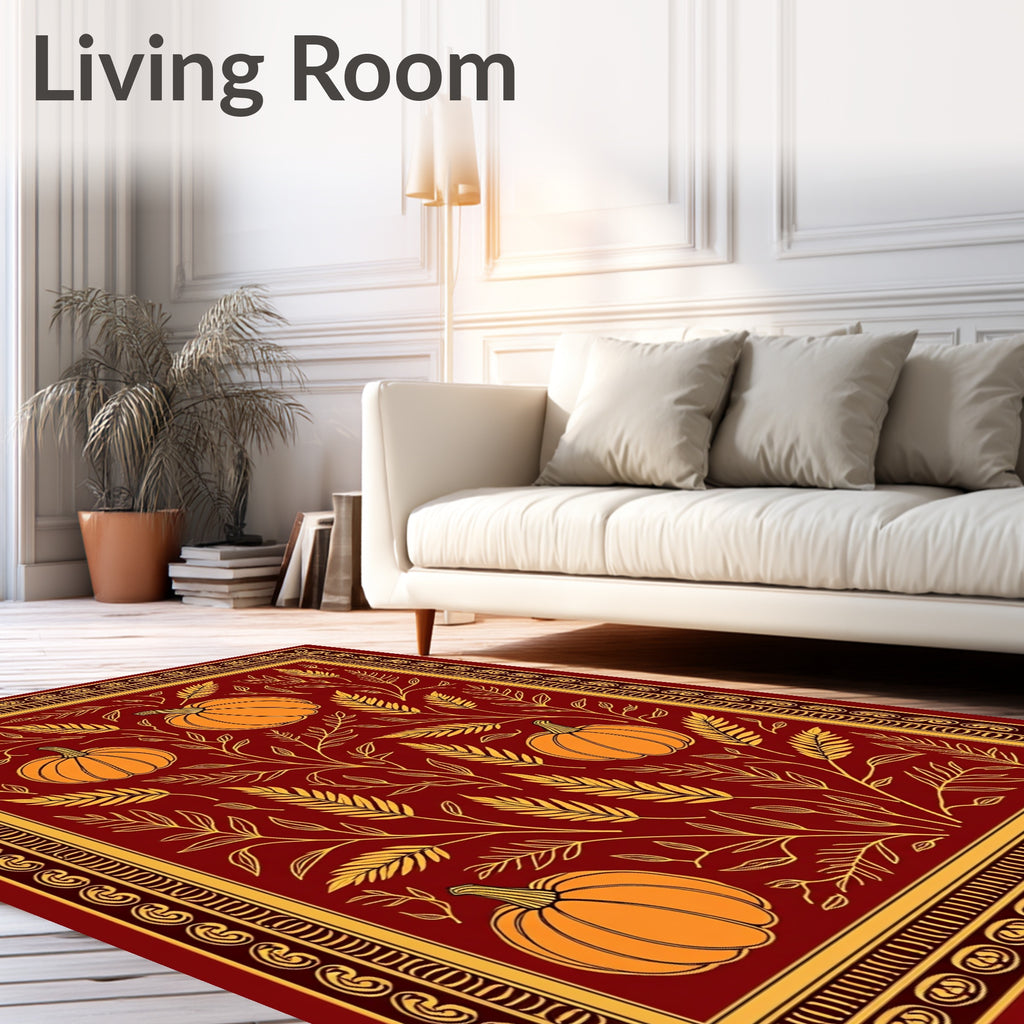 Autumn Pumpkin Foliage Scrollwork Border Rug