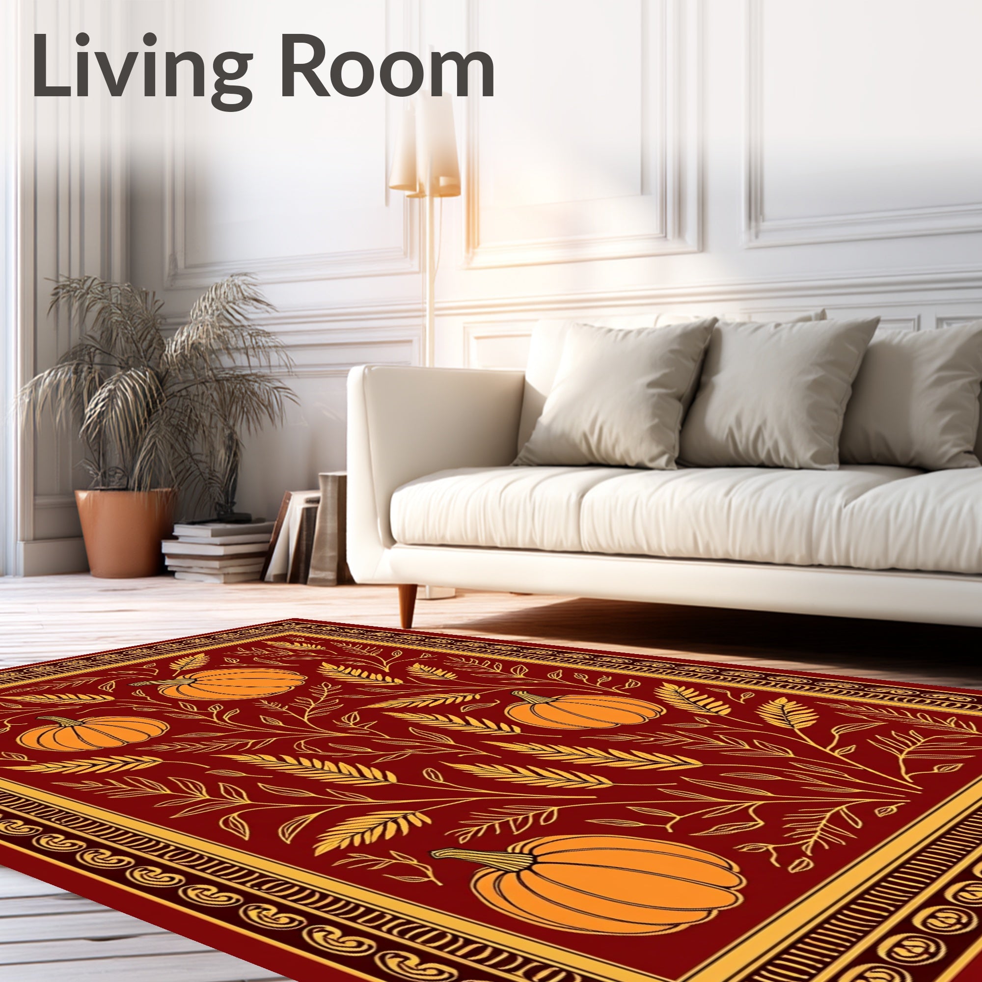 Autumn Pumpkin Foliage Scrollwork Border Rug