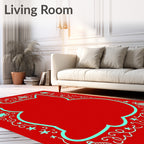 Festive red aqua cat ornaments border Rug
