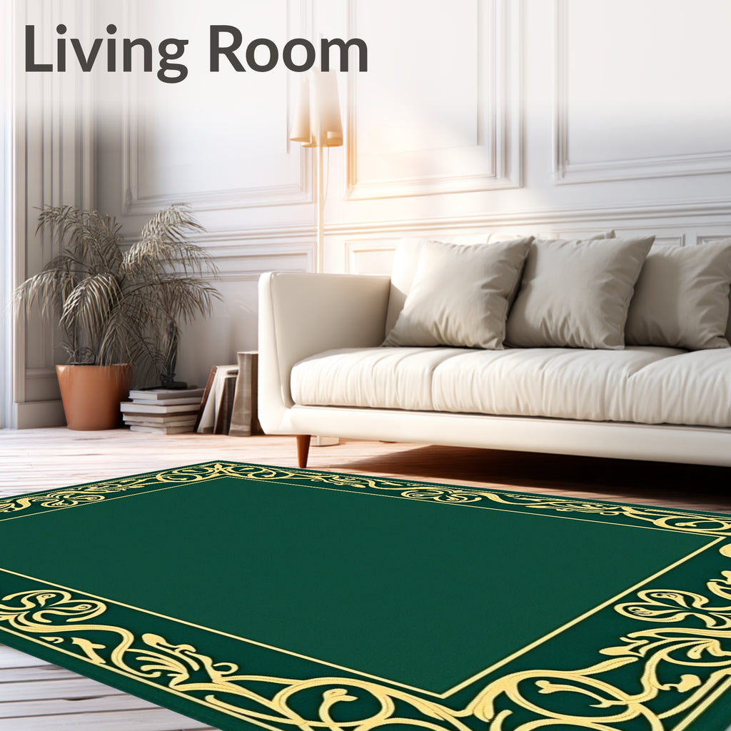 Emerald Green Golden Art Nouveau Border Rug
