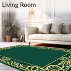 Emerald Green Golden Art Nouveau Border Rug